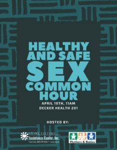 Flyer for Healthy and Safe Sex Common Hour presentation