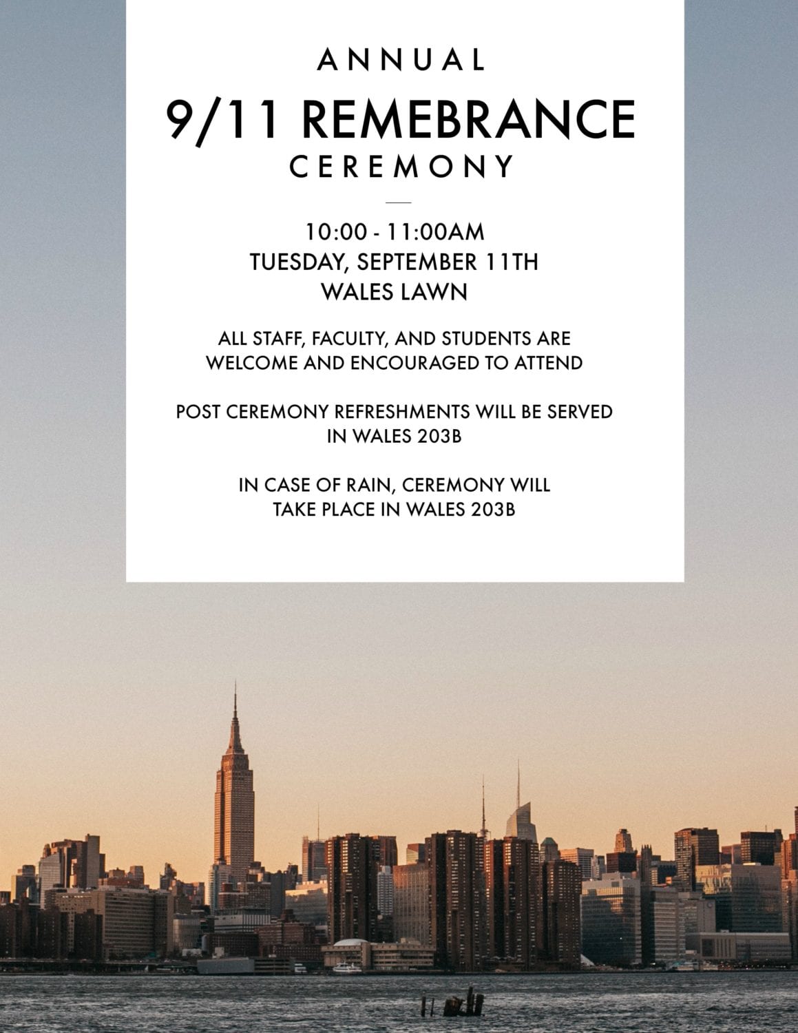 Remember 9/11: Annual Ceremony on Sept. 11 in front of the Wales Center