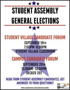 Join your Student Assembly candidates for two forum nights to hear their platforms and get your questions answered. 