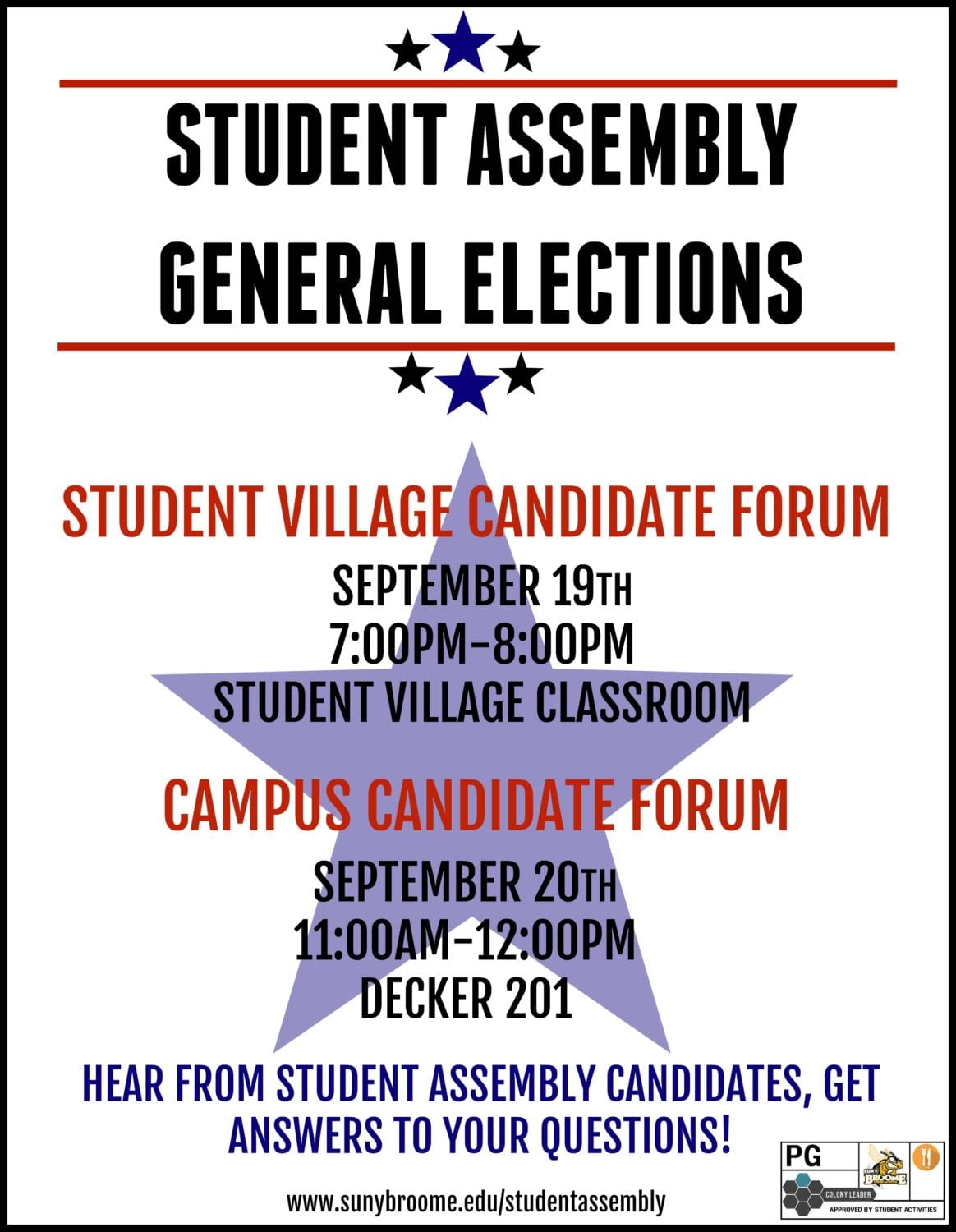 Student Assembly Election Forums Sept. 19 and 20