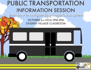 Learn how to use the local bus system during this public transportation information session from 2 to 3 p.m. Oct. 2 in the Student Village Classroom.