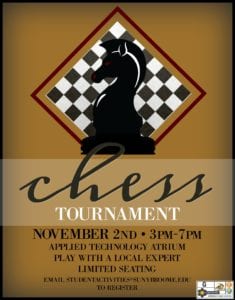 Test your chess skills at the chess tournament on Nov. 2 in the AT Atrium!