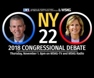 A live debate between 22nd New York District Congressional candidates Claudia Tenney and Anthony Brindisi will be held at 8 p.m. Nov. 1 on WSKG-TV and WSKG Radio.