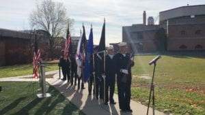 The Broome County Veterans Memorial Association Color Guard at the start of the 2018 Veterans Day ceremony.