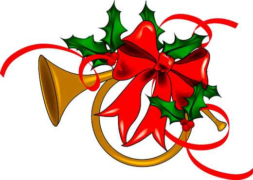 A horn with holly and a red bow attached