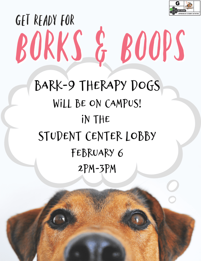 Bark 9 therapy dogs on campus Feb. 6