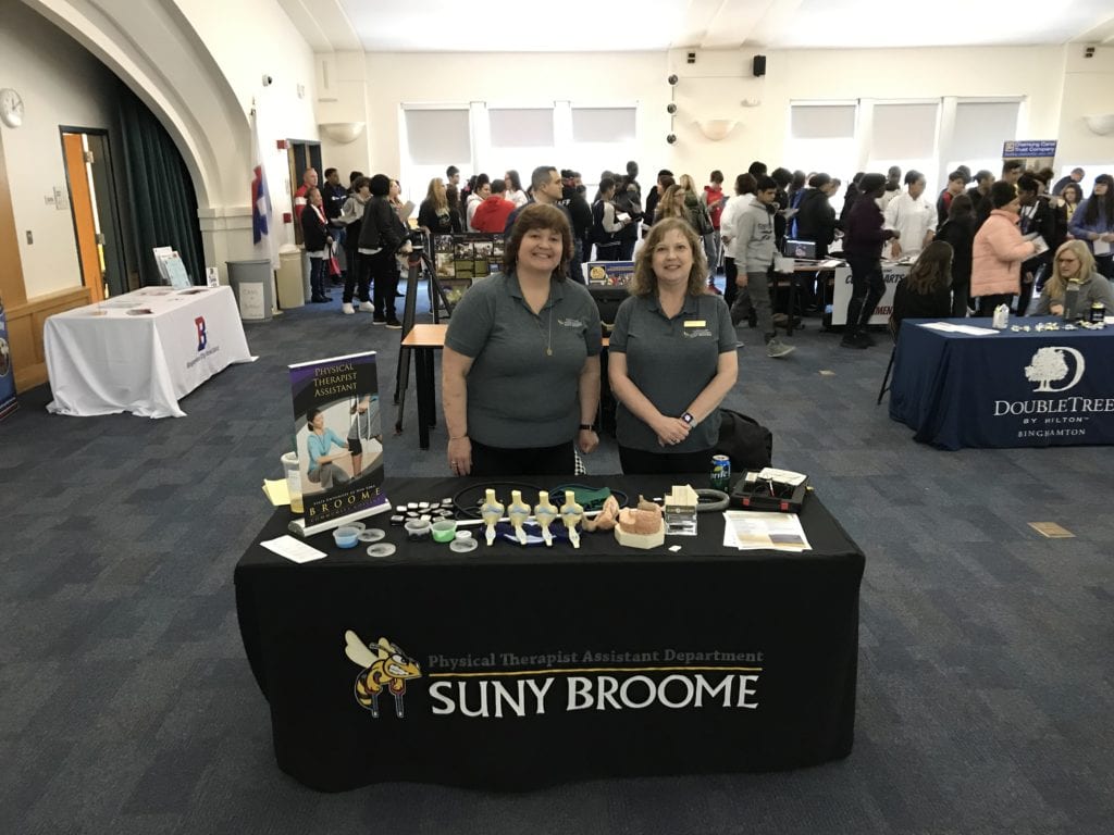 Professors Denise Abrams and Julianne Klepfer from the Physical Therapist Assistant Program participated in the Binghamton City School District’s Career Day for eighth-graders on March 22.