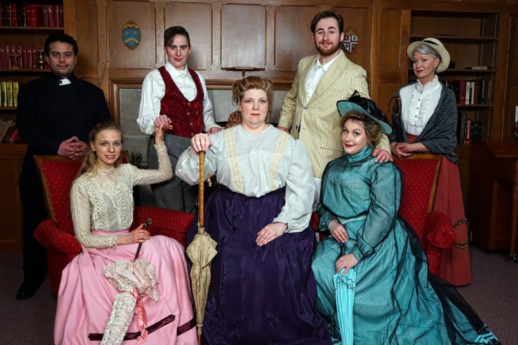 Photo provided by Kate Murray/Studio 271 Productions From left, “Importance of Being Earnest” cast members are: back row – Adam Ruff, Chelsea Cleary, Jamie Cook, Krista Guidici; front row – Samantha Sloma, Jessica Pullis, Julia Adams.