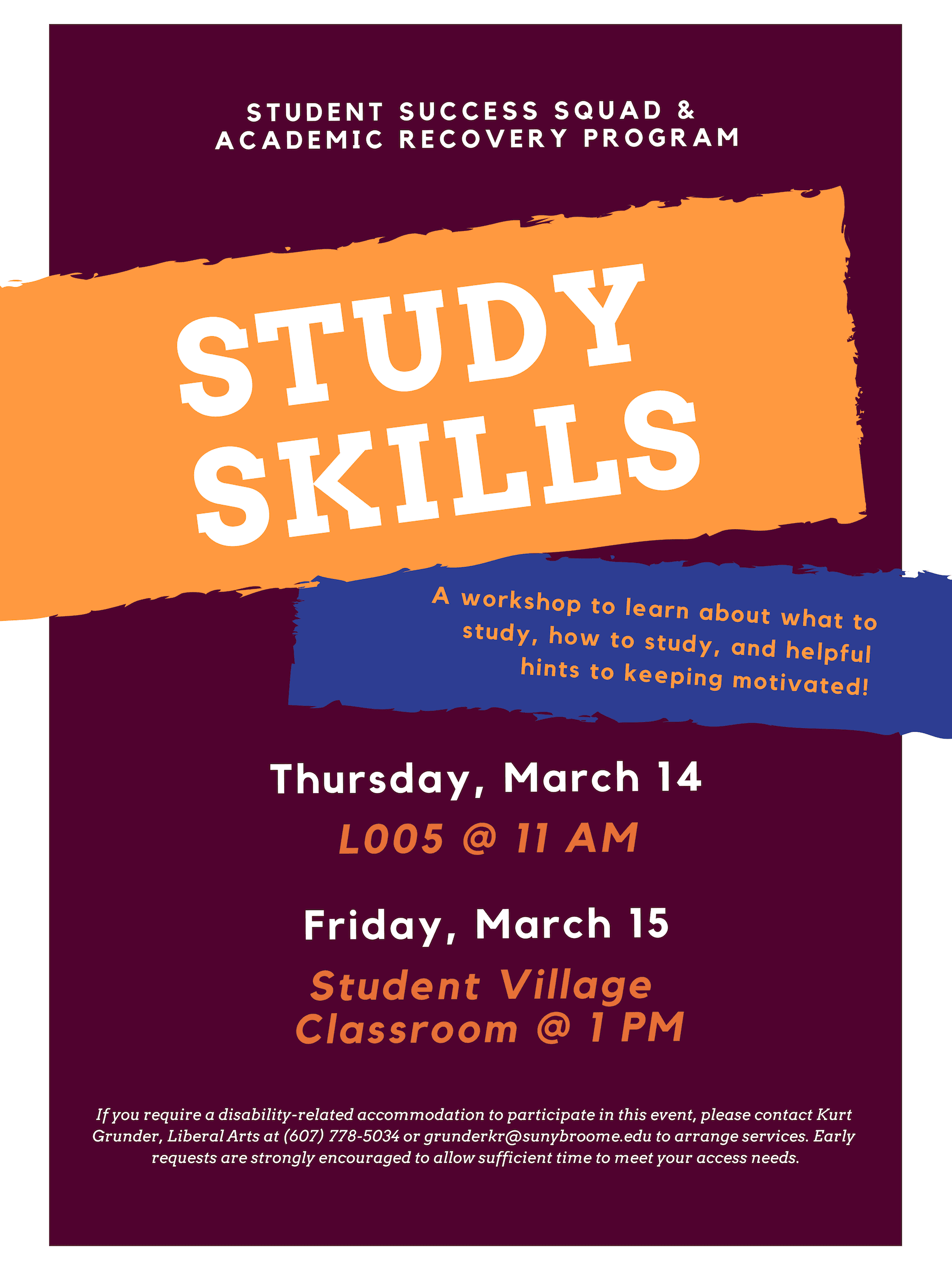 Study Skills Workshop on March 14, 15