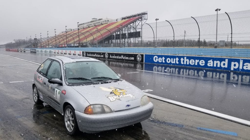 SUNY Broome electric car on the track at Watkins Glen