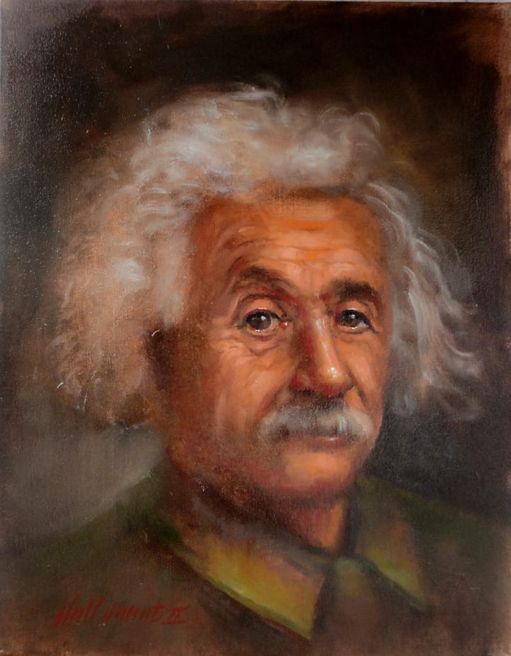Albert Einstein, 14x11 in. Oil on canvas by Hall Groat II, Art and Design Department 