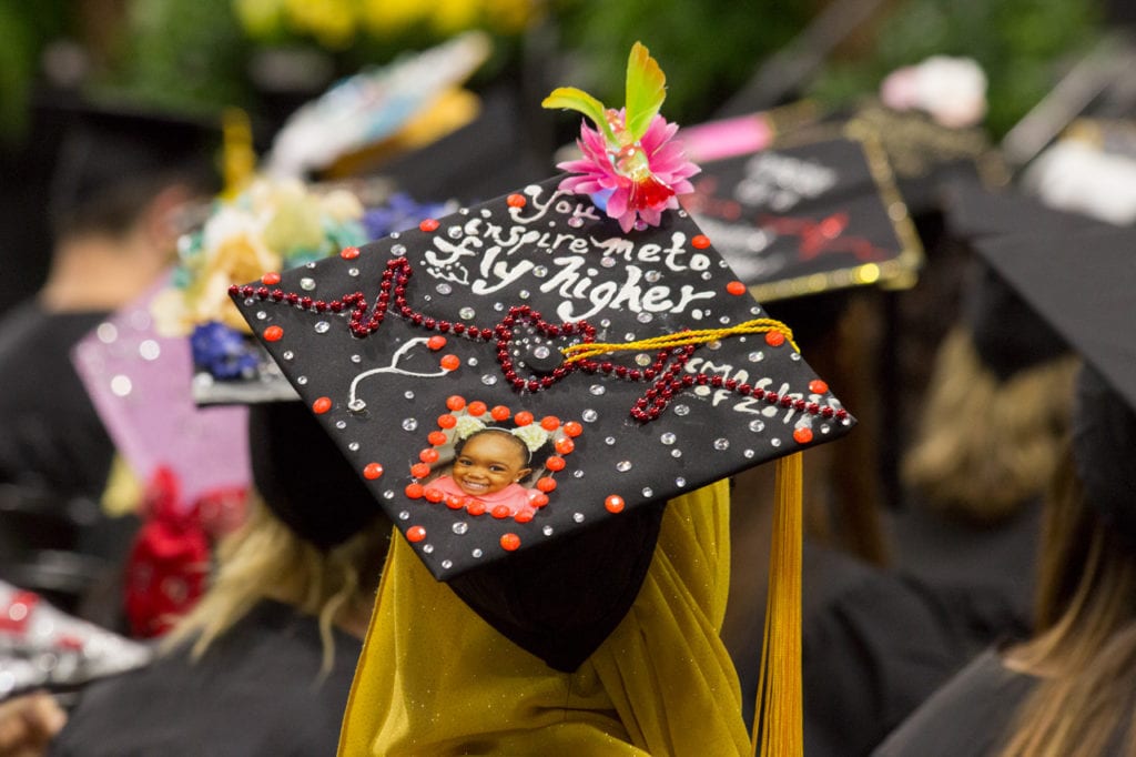 A decorated mortarboard cap