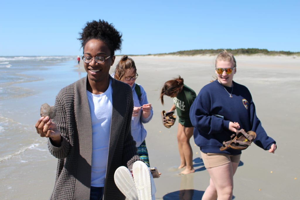 SUNY Broome Oceanography students on the beach in South Carolina.
