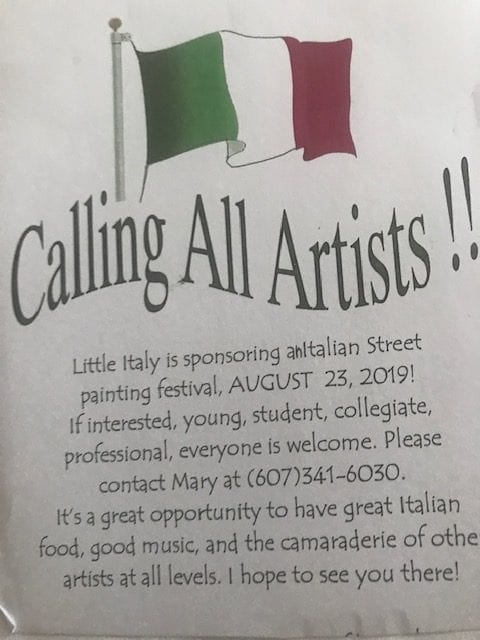 The Little Italy section of Endicott is holding an Italian street-painting festival on Aug. 23 and looking for artists.