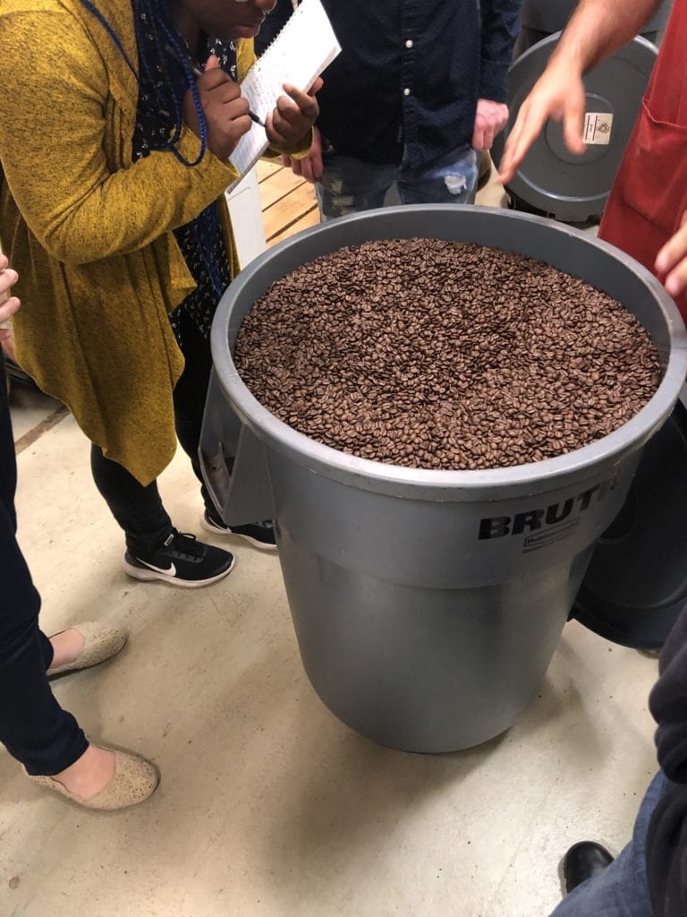 SUNY Broome students visit Java Joe's Roasting Company to learn about the coffee roasting process.