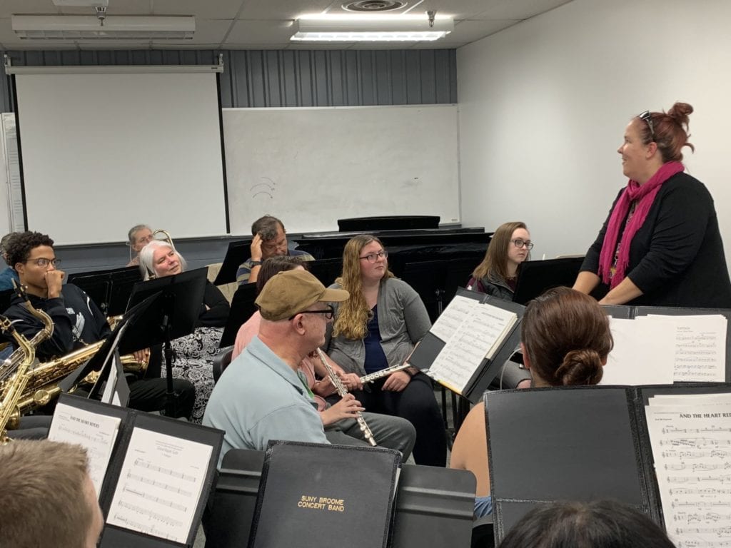 Local composer Kris Gilbert works with the SUNY Broome Concert Band.