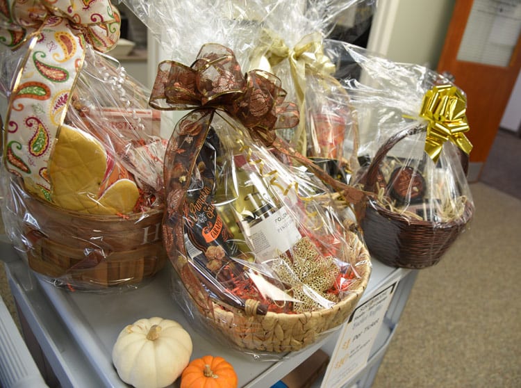 Baskets being raffled off by the Foundation