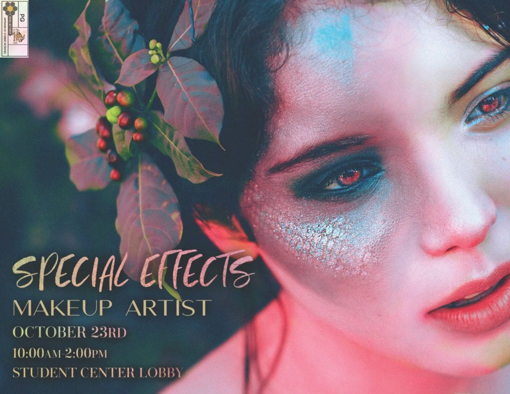 Get your Halloween makeup game on point on Oct. 23, when a special effects makeup artist visits campus!