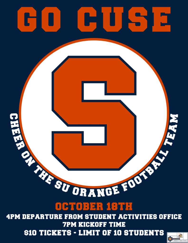 Cheer on the SU Orange football team during a visit to Syracuse University on Oct. 18, 2019.