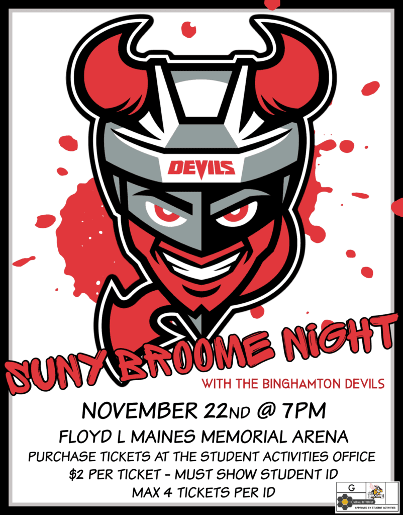 SUNY Broome Night with the Binghamton Devils on Nov. 22