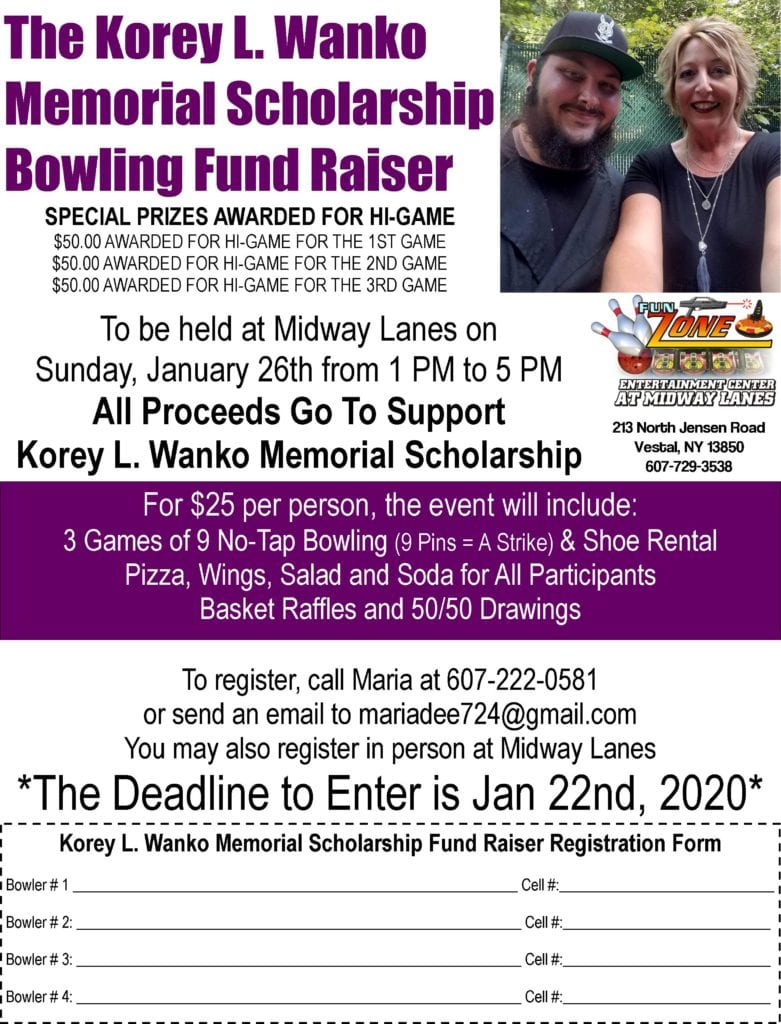 Go bowling -- and raise money for the Korey L. Wanko Memorial Scholarship! This scholarship benefits students in our Culinary Arts program.