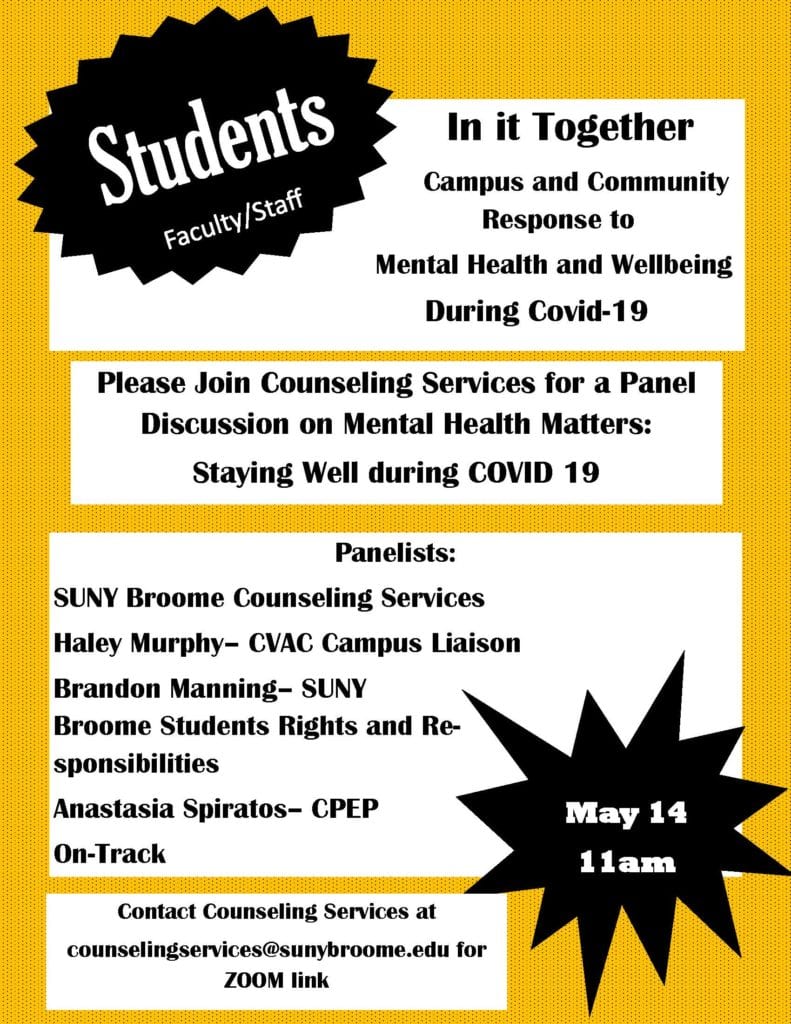 Counseling Services Mental Health Panel on May 14, 2020 at 11am