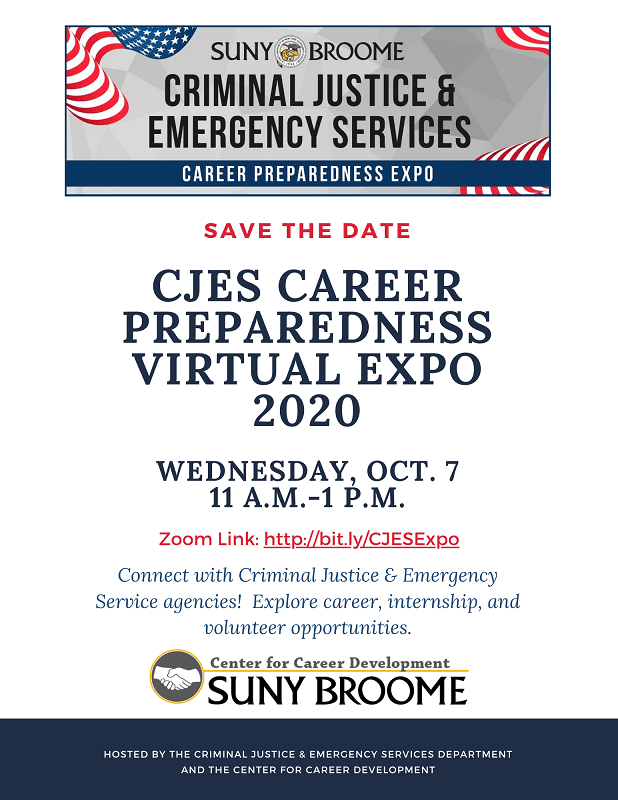 Criminal Justice & Emergency Services Career Preparedness Expo 2020 Wednesday Oct 7 11 am to 1 pm