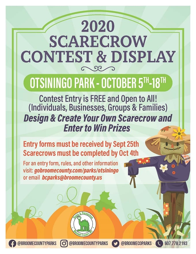 2020 Scarescrow Contest and Display.  Otsiningo Park October 5 - 18.  Contest Entry is Free and Open to all!