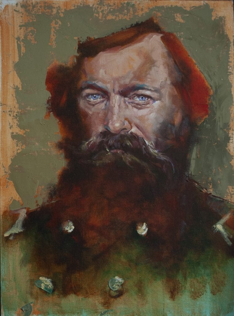 Professor Zeggert’s painting Media study, an experimental oil portrait of Brigadier General James S. Robinson