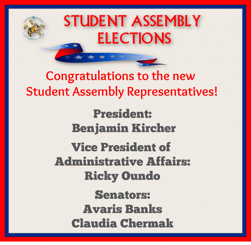 Please join me in congratulating the winners of the Fall 2020 Student Assembly Elections!
