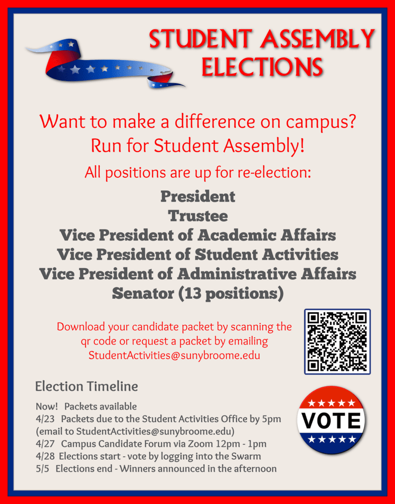 Want to make a difference on campus? Run for Student Assembly! All positions are up for re-election.