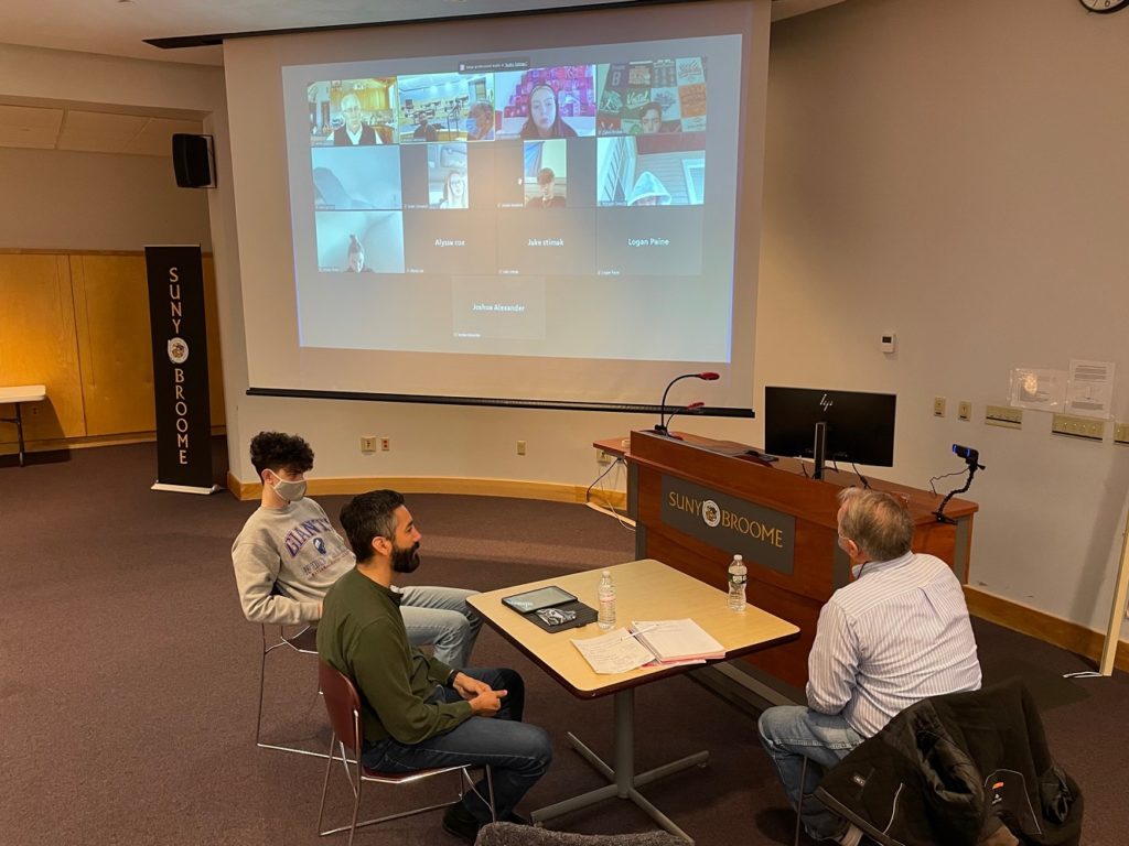 Via Zoom, SUNY Broome's Fulbright Scholar, Jaime Godoy, UN Human Rights lawyer, and CJES faculty and students engaged in a program today examining human rights in the justice system