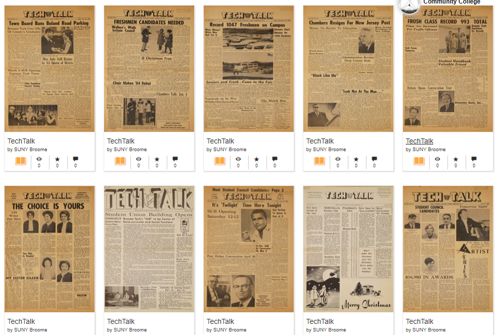 Tech Talk news headlines throughout the years. Part of the SUNY Broome Library archives.