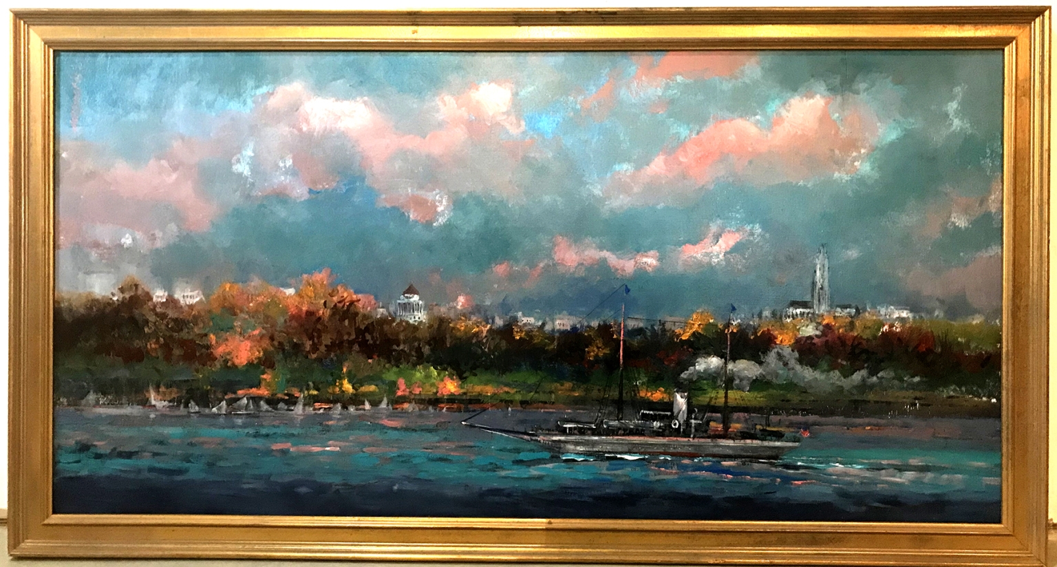 The North Star Hudson River Oil On Panel By Hall Groat Sr.