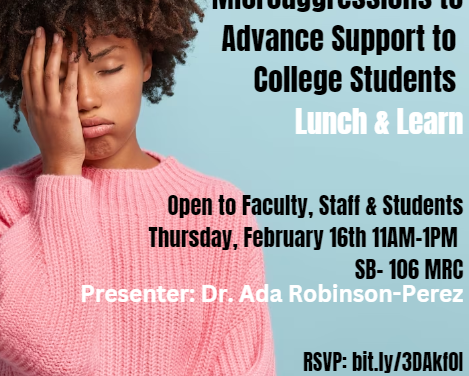 Feb. 16: Addressing Racial Microaggressions to Advance Support to College Students, Lunch and Learn