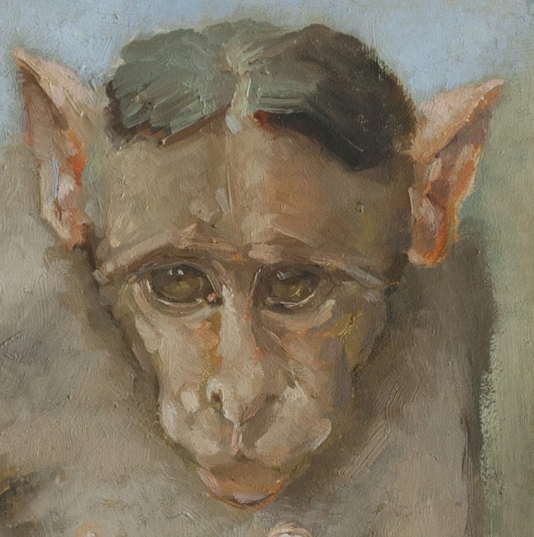 Monkeyu, by David Zeggert, an oil sketch, represents a facet of non-verbal communication often expressed at large.