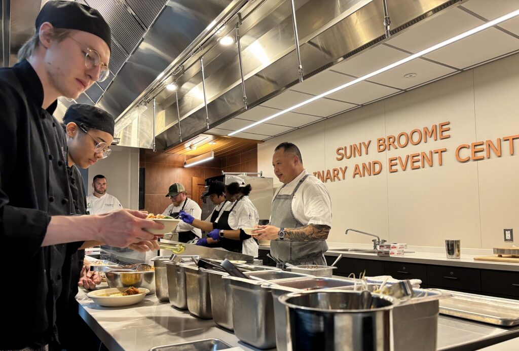 the demonstration kitchen at the Culinary and Events Center was filled with excitement as Chef David Seaton, a visiting chef from Sodexo, shared his expertise with students in the CUL 222-Specialty: International/American Cuisine course.