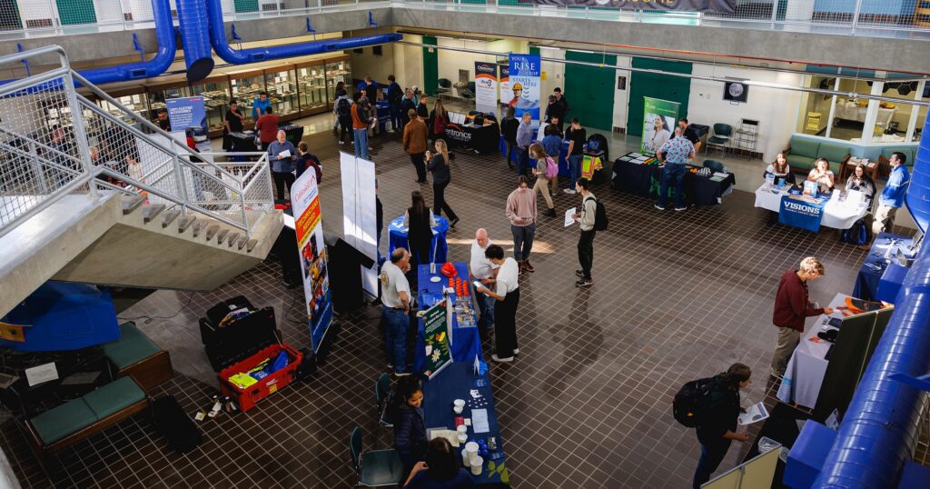 Second floor view down to see SUNY Broome STEM Career Expo