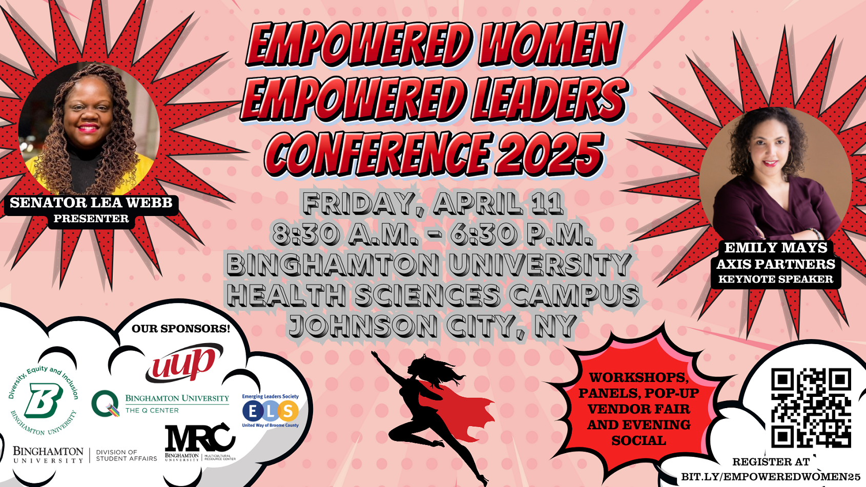 Inaugural women's leadership conference open taking place at Binghamton University's Health Sciences campus, April 11, 2025. Open to faculty/ staff and students.