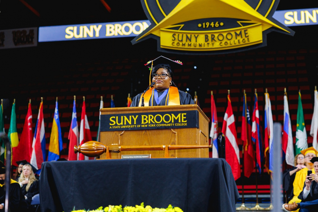 student speaker at SUNY Broome Commencement Ceremony