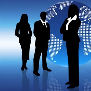 Silhouettes of people in business suits