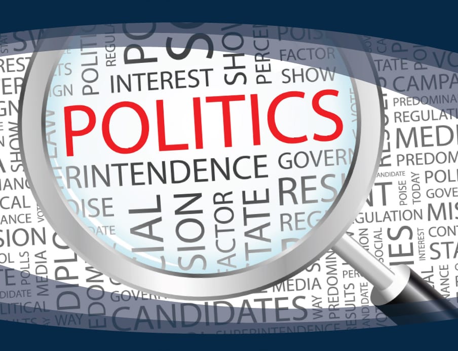 The word "politics" under a magnifying glass