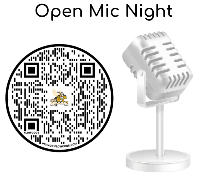 Open Mic Night. Use the QR code displayed