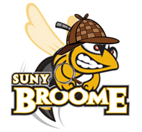 SUNY Broome Hornet with Sherlock Holmes Hat & Magnifying glass
