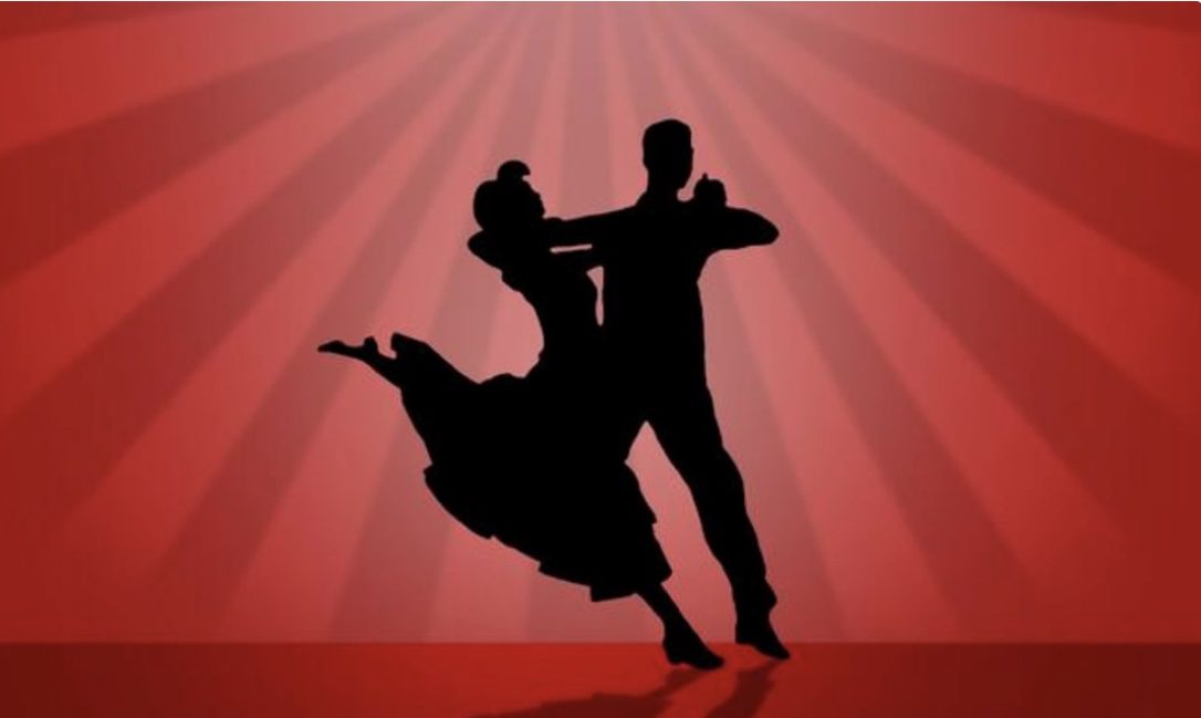 Silhouette of Salsa dancing couple on a red background