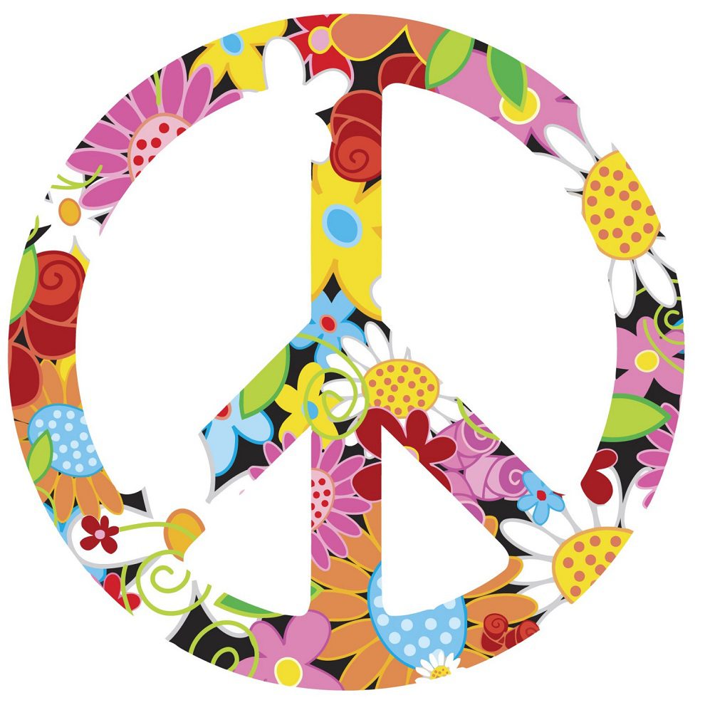 peace symbol covered in flower images.