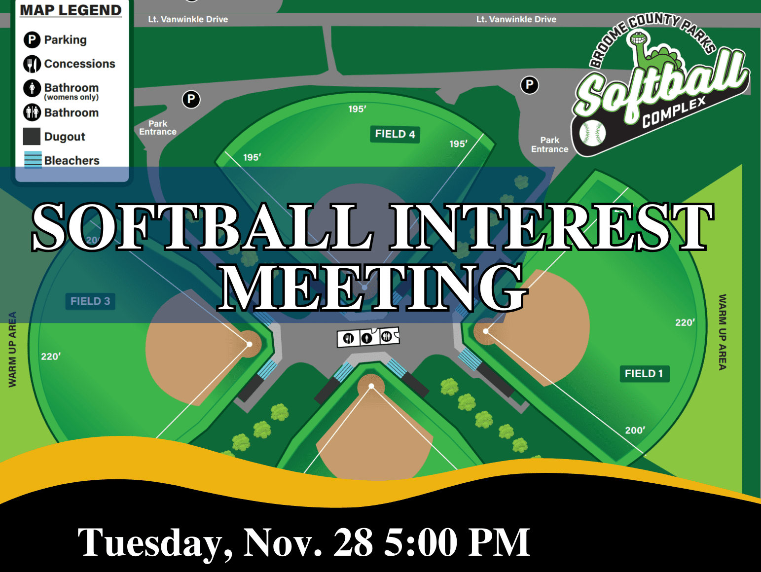 Softball Interest Meeting Flyer Tuesday Nov. 28 at 8 pm