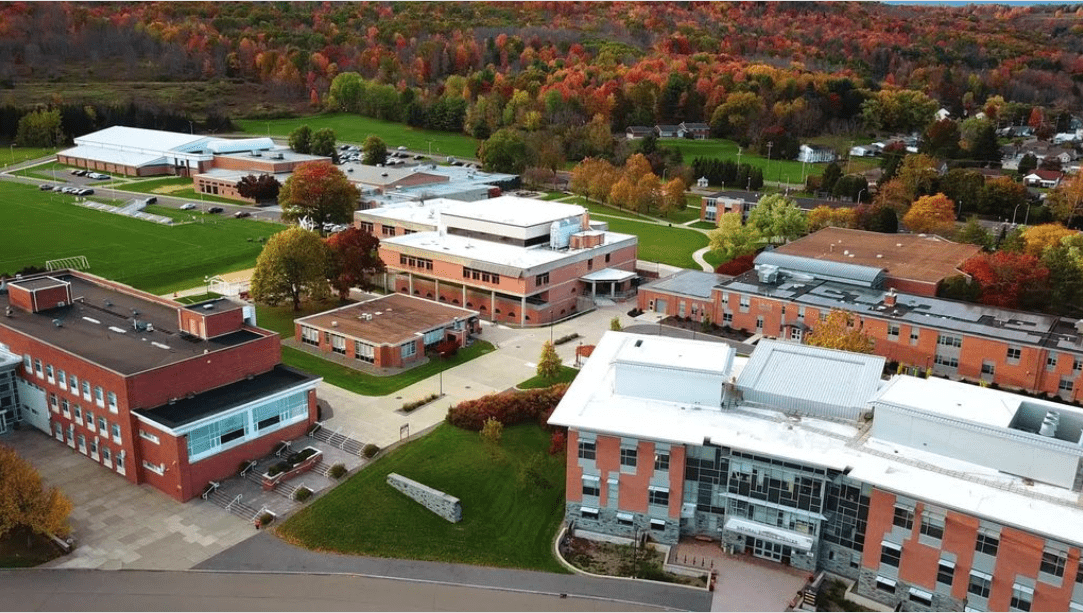 SUNY Broome Campus from drone camera. Applied Tech Building and Natural Science Center Building