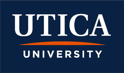 Utica University (white text on blue background)