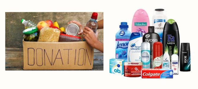 Donation box and image of personal supplies